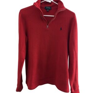 Polo Ralph Lauren Red 1/4 Zip Mock Neck Pullover Knit Sweater Logo XL Youth DD19